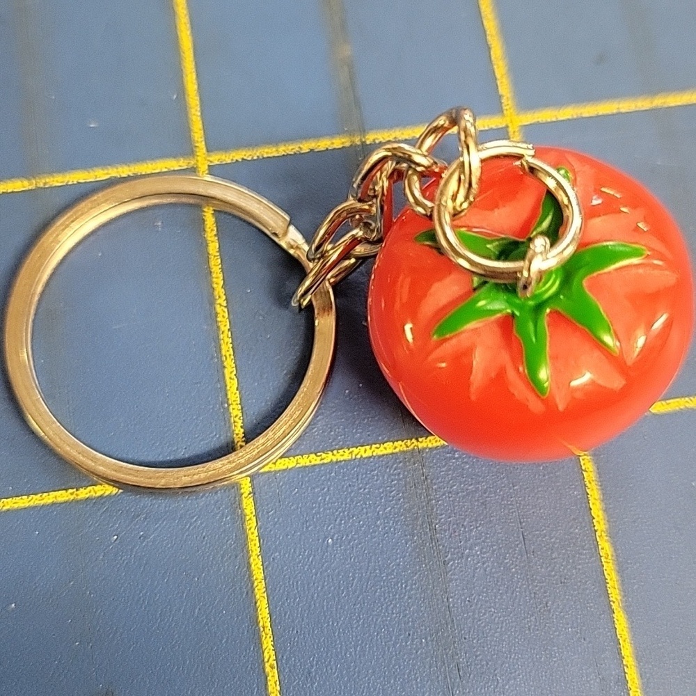 Tomato Silver Tone 1" Ring Keychain